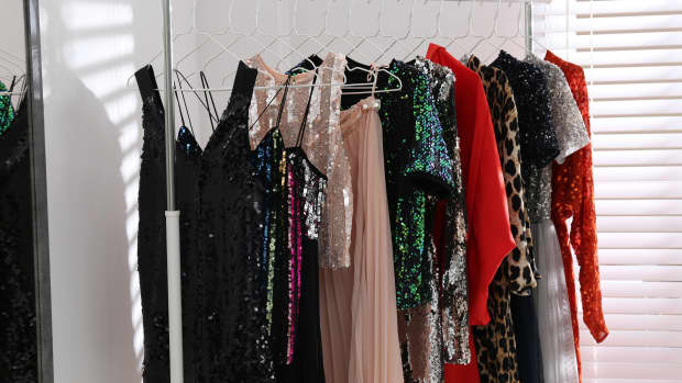 sequin dresses on hangers