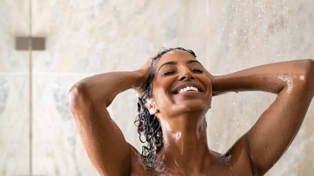 Brown woman in the shower