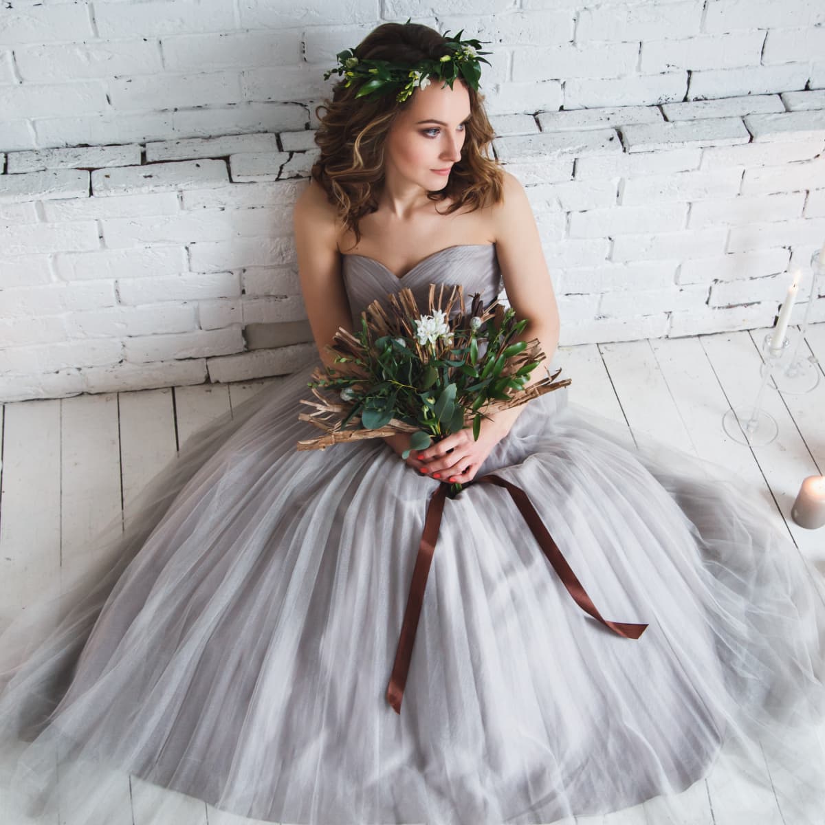 Gray store wedding dress