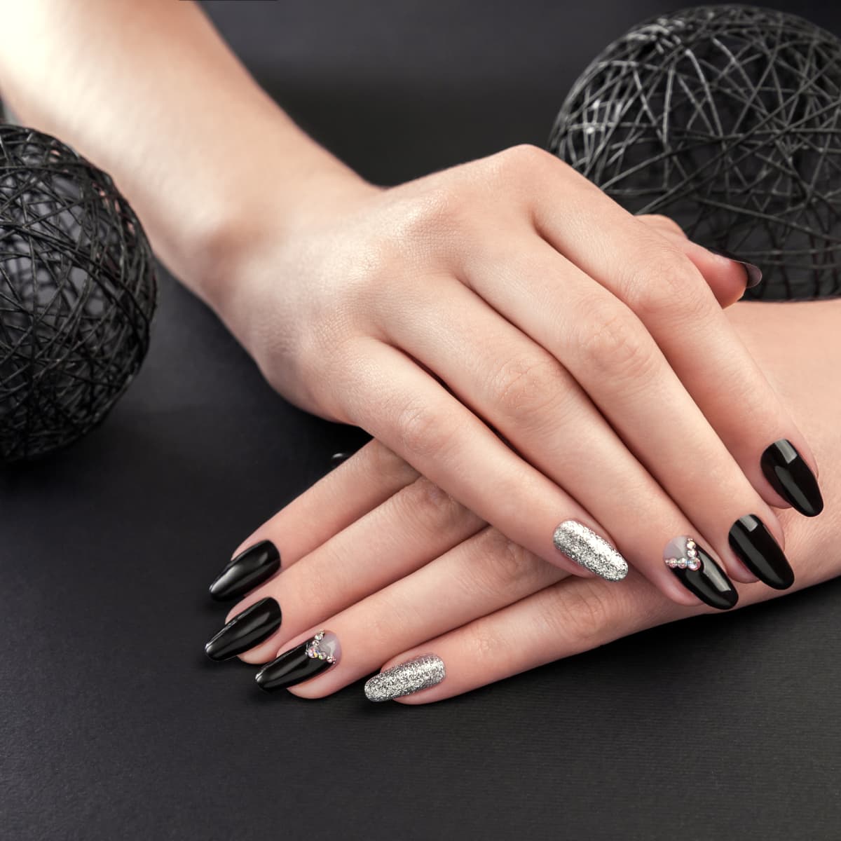 Black and silver shop nails