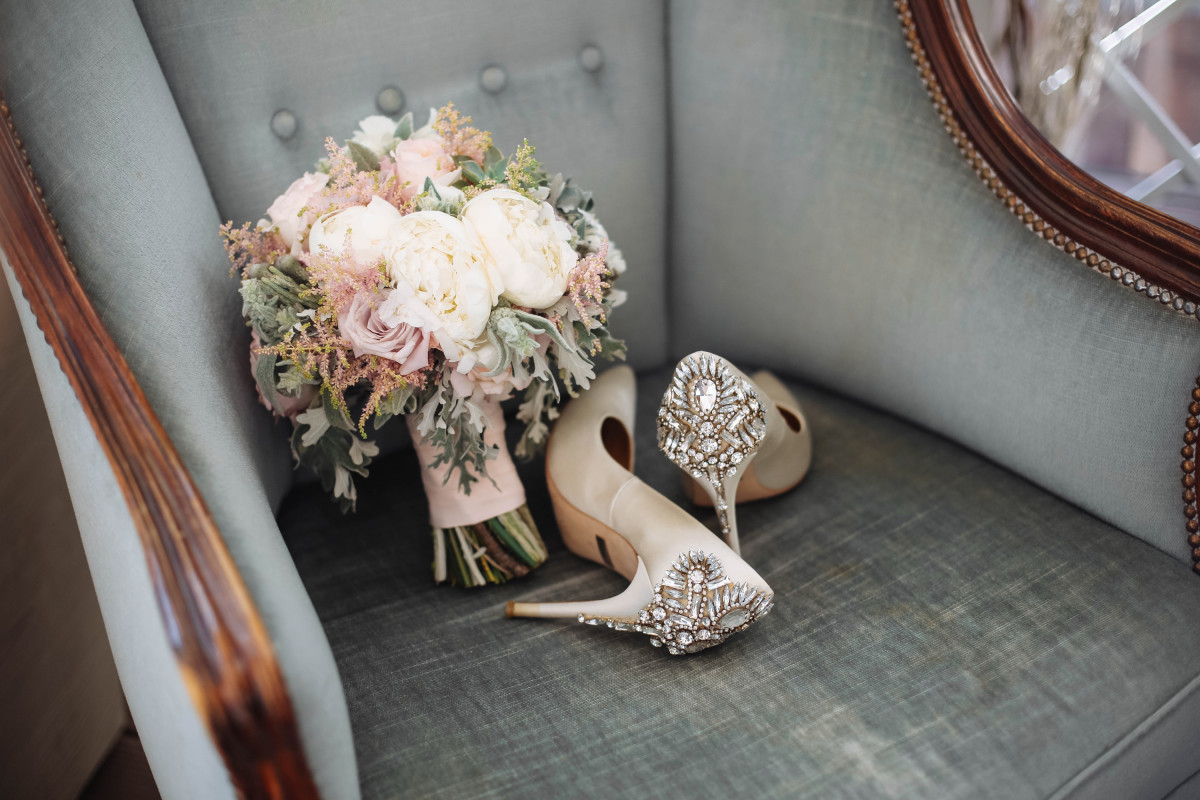 Bride To Be DIYs Her Wedding Shoes To Match Her Engagement Party Dress ...